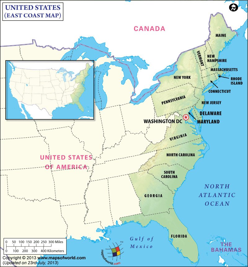 Карта восточной америки. Восточное побережье США на карте. East_Coast_USA. Восточное побережье США штаты. East Coast USA Map.