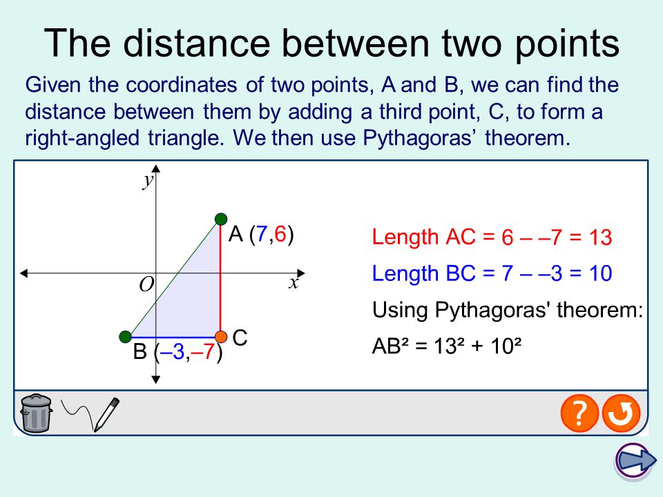 Finding point. Distance between points.