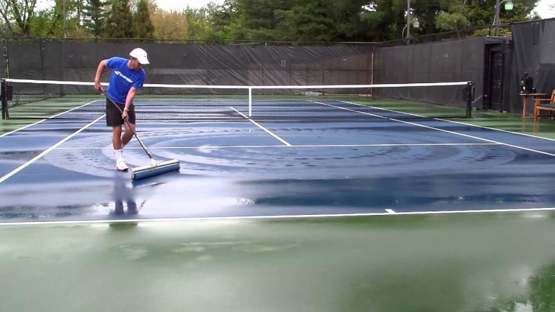 Need A Clean Tennis Court Fast: Use This Genius Tennis Court Squeegee Roller Trick