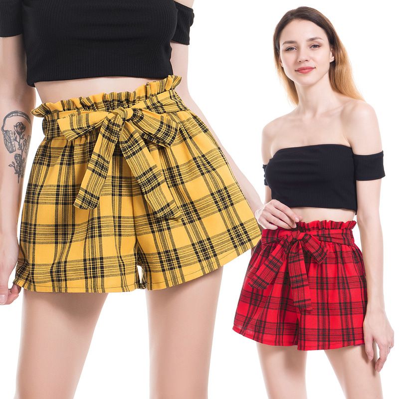 Trendy Summer Shorts Plaid Prints and Pockets for Women