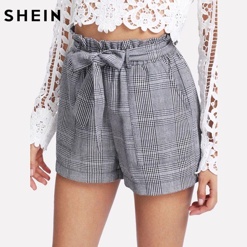 Trendy Summer Shorts Plaid Prints and Pockets for Women