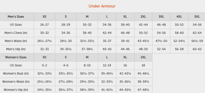 Under Armour Size  Fit Guide Charts for Youth Mens Womens  Goalie Sizes
