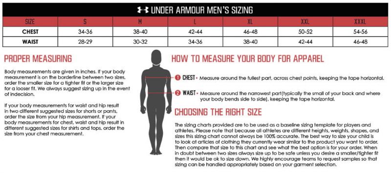 Under Armour Size  Fit Guide Charts for Youth Mens Womens  Goalie Sizes
